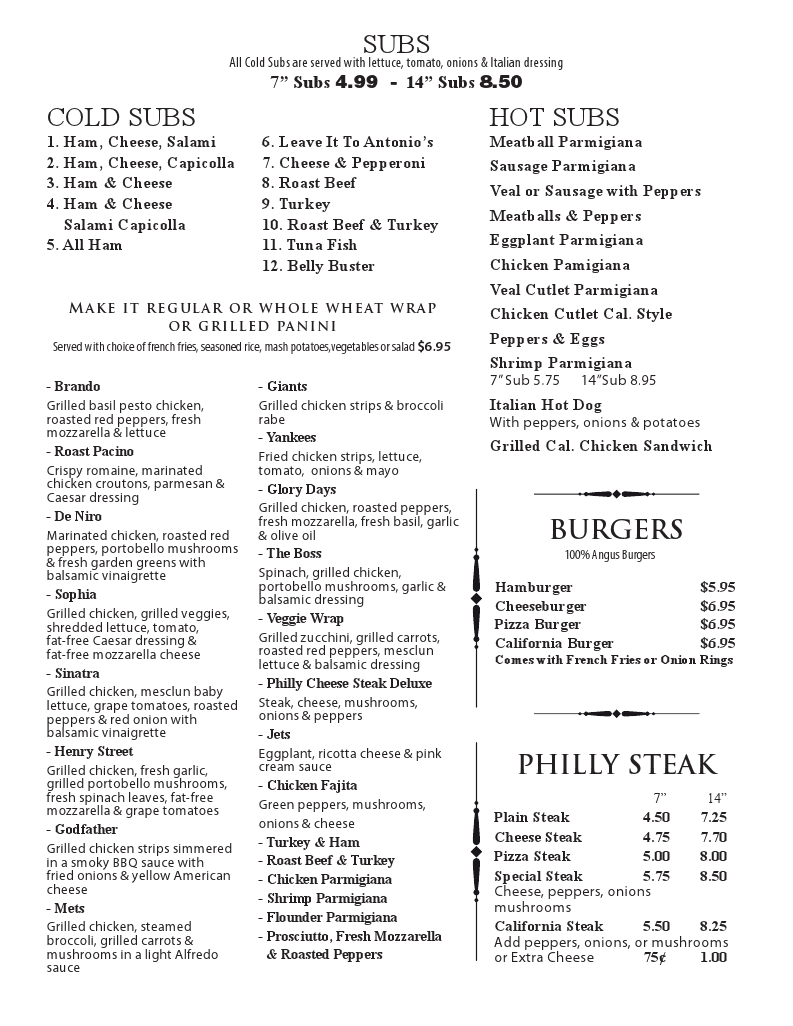 Antonio's Monroe Menu